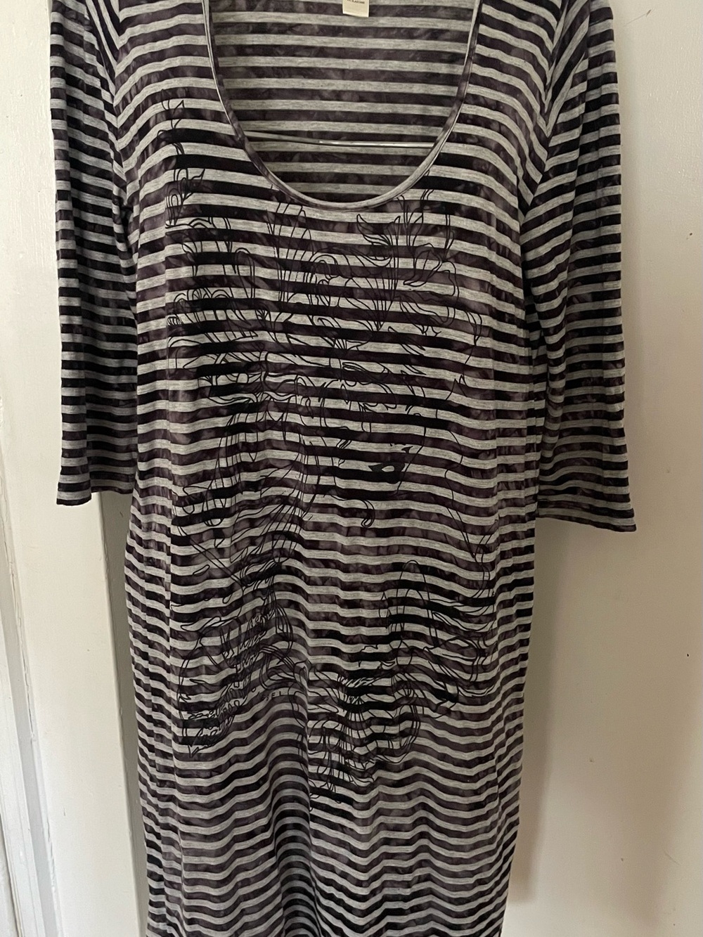 Diesel Black and Gray Striped Scoop-Neck Tunic with Floral Graphic